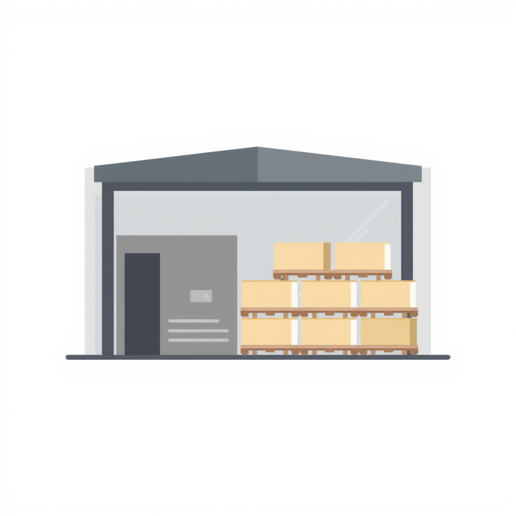 2d flat illustration of a modern logistics warehouse